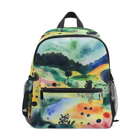 FORMRS Kids School Backpack with Front Zippered Pocket 12" Student Travel Daypack, Art Field