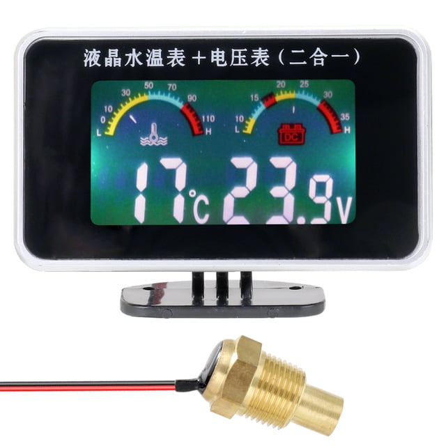 Voltímetro Pantalla LCD para coche Medidor de temperatura del agua Termómetro Voltímetro Medidor 2in Tomshoo Voltímetro
