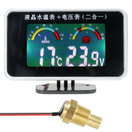 Voiture LCD Affichage Numérique Compteur De Température De L'eau Thermomètre  Voltmètre Jauge 2in1 Temp et Tension Mètre 1/8 10mm Capteur de Fil
