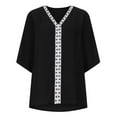 thumbnail image 6 of USSUMA T-Shirts for Women Trendy Solid Color Women's Shirts and Blouses Batwing Short Sleeve Female Tops Dressy Casual Summer Oversized Chiffon Boho V Neck Plus Tunics Beach, 6 of 7