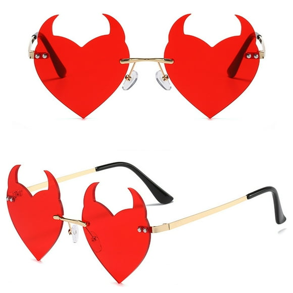 Evil Heart Rimless Funny Party Cute Sunglasses 2022 Blank Sunglasses Name Brand Sunglasses