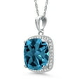 thumbnail image 5 of Gem Stone King 10K White Gold London Blue Topaz & White Created Sapphire Pendant Necklace for Women (8.54 Cttw, Gemstone Birthstone, Cushion Cut 12MM, with 18 inch Chain), 5 of 5
