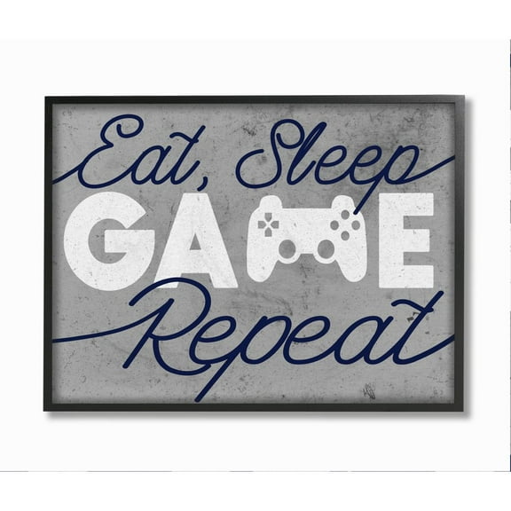 Stupell Industries Video Game Controller Eat Sleep Game Repeat Quote Framed Wall Art Design by Daphne Polselli, 16" x 20", Black Framed