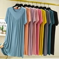 thumbnail image 3 of Camisón de verano para niñas gorditas, suelto, de talla grande, informal, de manga corta, con forma de V, plisado, fino, para estar en casa, 3 of 6