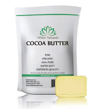Organic Cocoa Butter 8oz,Unrefined, Raw, 100% Pure, Natural, Food Grade - For DIY Recipes, Body Butters, Soap Making, Lotion, Shampoo, Lip Balm By White