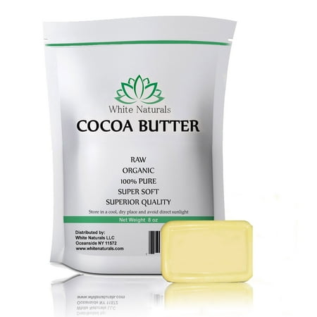 White Butler Organic Cocoa Butter 8oz,Unrefined, Raw, 100% Pure, Natural, Food Grade - For DIY Recipes, Body Butters, Soap Making, Lotion, Shampoo, Lip Balm By White Naturals ()