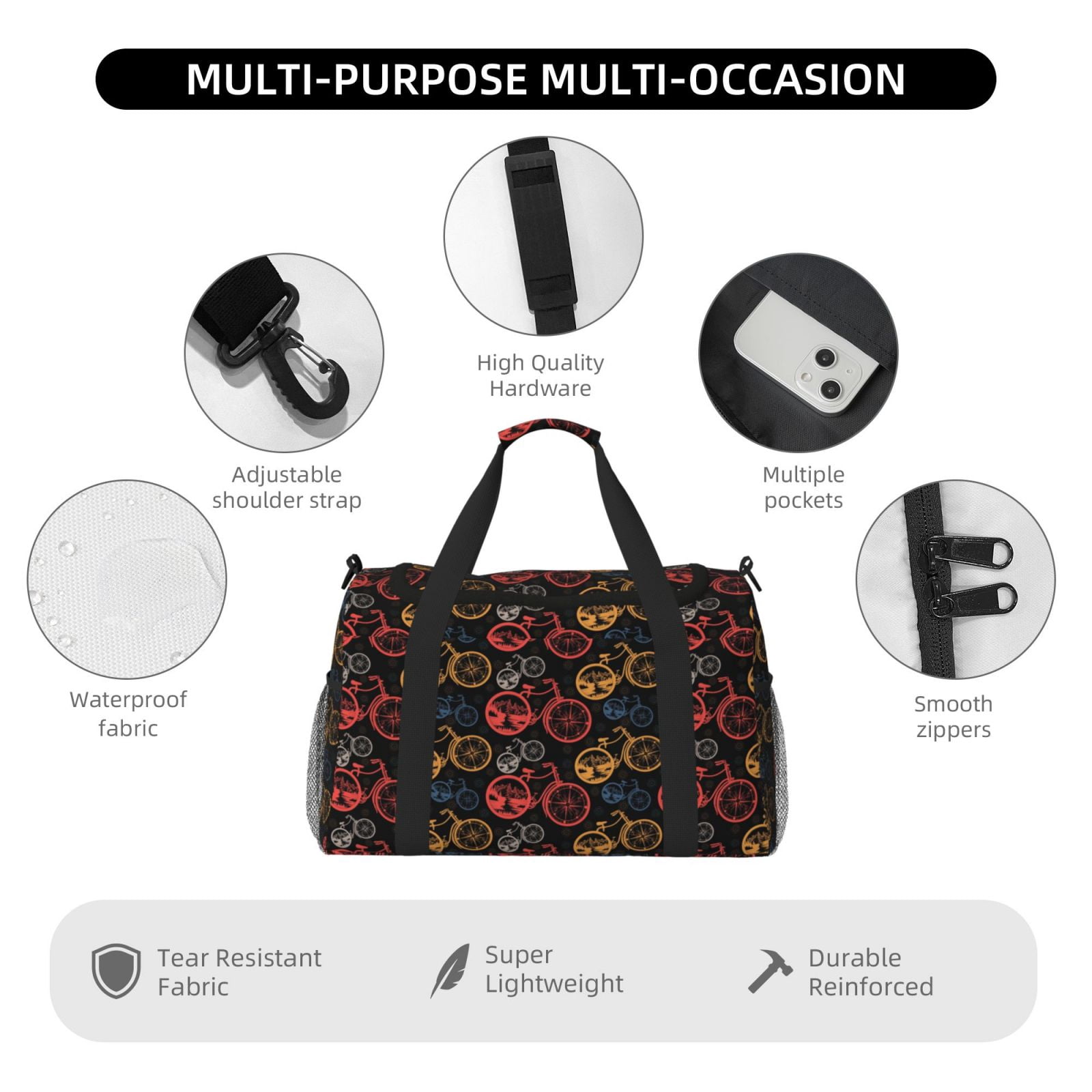 Kdxio Compass And Mountains In Bicycle Wheels1 Travel Duffel Bag Gym Bag Weekender Travel Bag Gym Bag for Women &Men Airplane Travel Essentials for Flying
