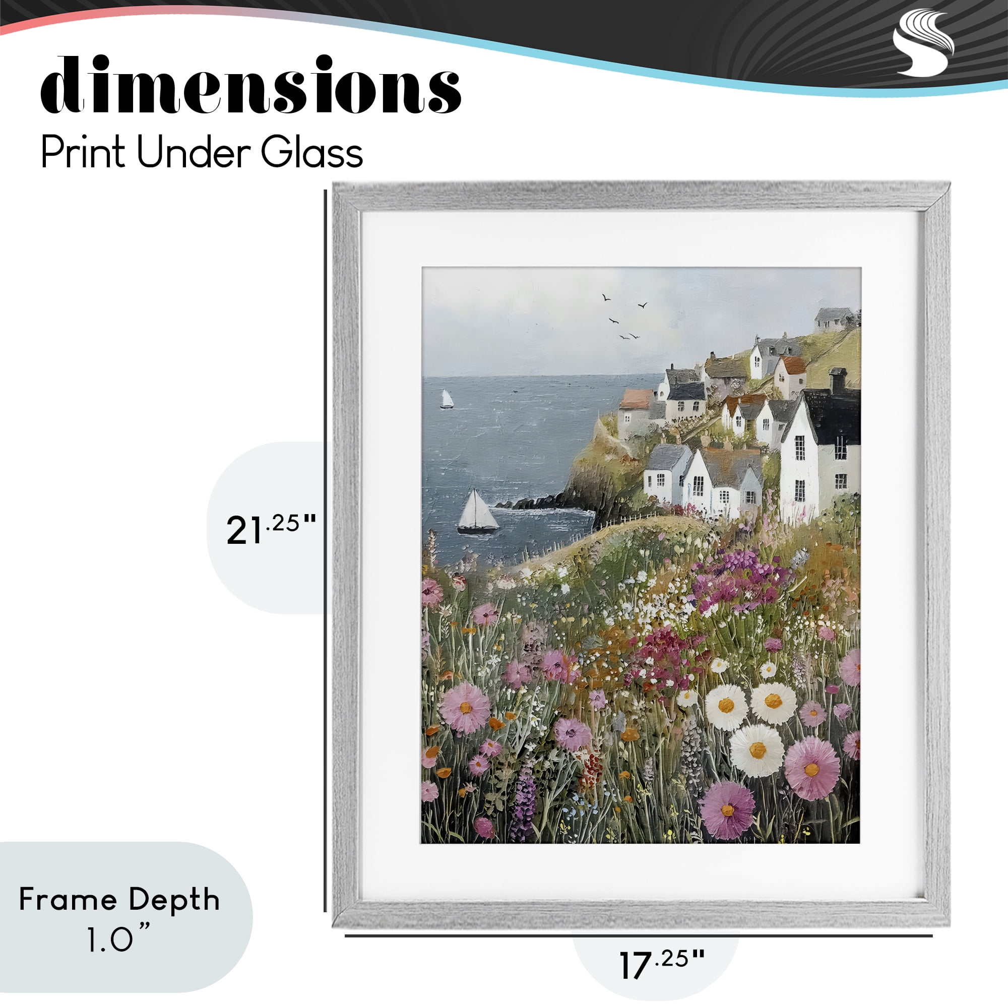 Stupell Industries Pink Meadow Overlooking Sailboats Gray Framed Print Under Glass, design by Riley B