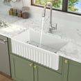 thumbnail image 5 of 33 Inch Large Rectangular White Ceramic Farmhouse Apron Sink Single Bowl Undermount Porcelain Kitchen Sink with Bottom Grid and Drain Assembly Combo, 5 of 9