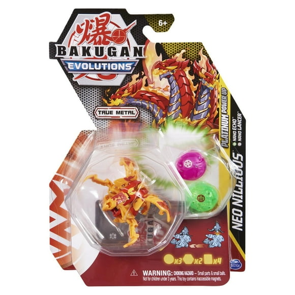 Bakugan Evolutions, Neo Nillious with Nano Echo and Lancer Platinum Power Up Pack, True Metal Bakugan Action Figure, 2 Nanogan, 2 Bakucore, 2 Ability Cards, Kids Toys for Boys and Girls, Ages 6 and Up