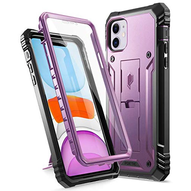 Poetic Étui de Protection Antichoc Double Couche Intégrale, Protecteur d'Écran Intégré, Série Révolution, pour Apple iPhone 11 (2019) 6.1 Pouces, Violet Métallique