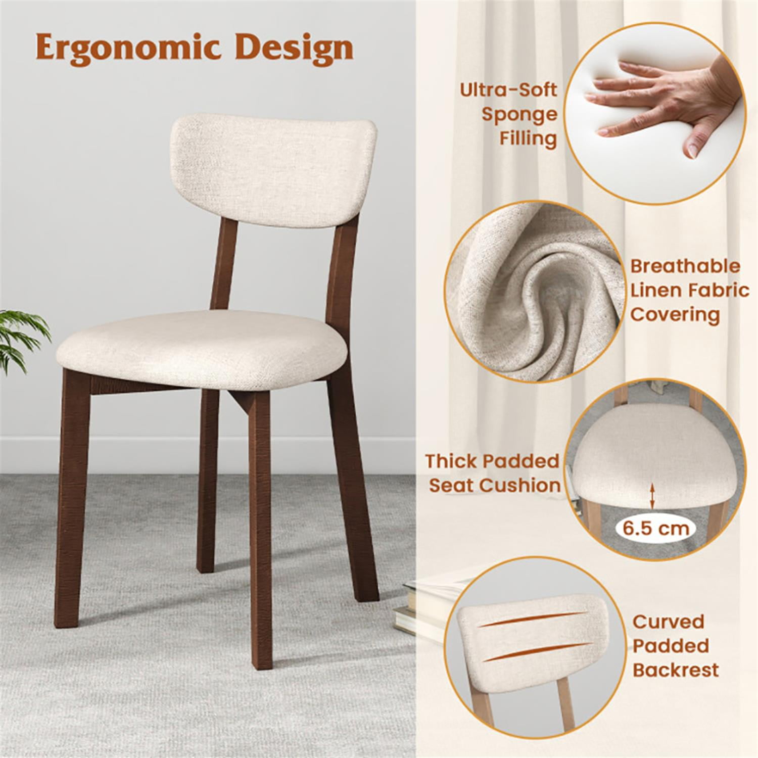 Demi Bonn 5-Piece Dining Table Set with 4 Chairs, 48" Kitchen Table with Rubber Wood Frame and Padded Set, Perfect for Small Space, Brown