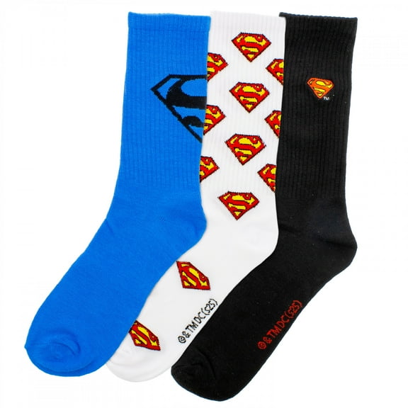 Superman 3-Pack Mixed Logos Adult Crew Socks