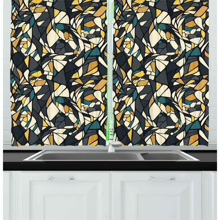 Contrast Diagonal Panel - Abstract Curtains 2 Panels Set, Fractal Formless Trippy Shapes in Contrast Tones Diagonal Mosaic Style Artsy Image, Window Drapes for Living Room Bedroom, 55W X 39L Inches, Multicolor, by Ambesonne
