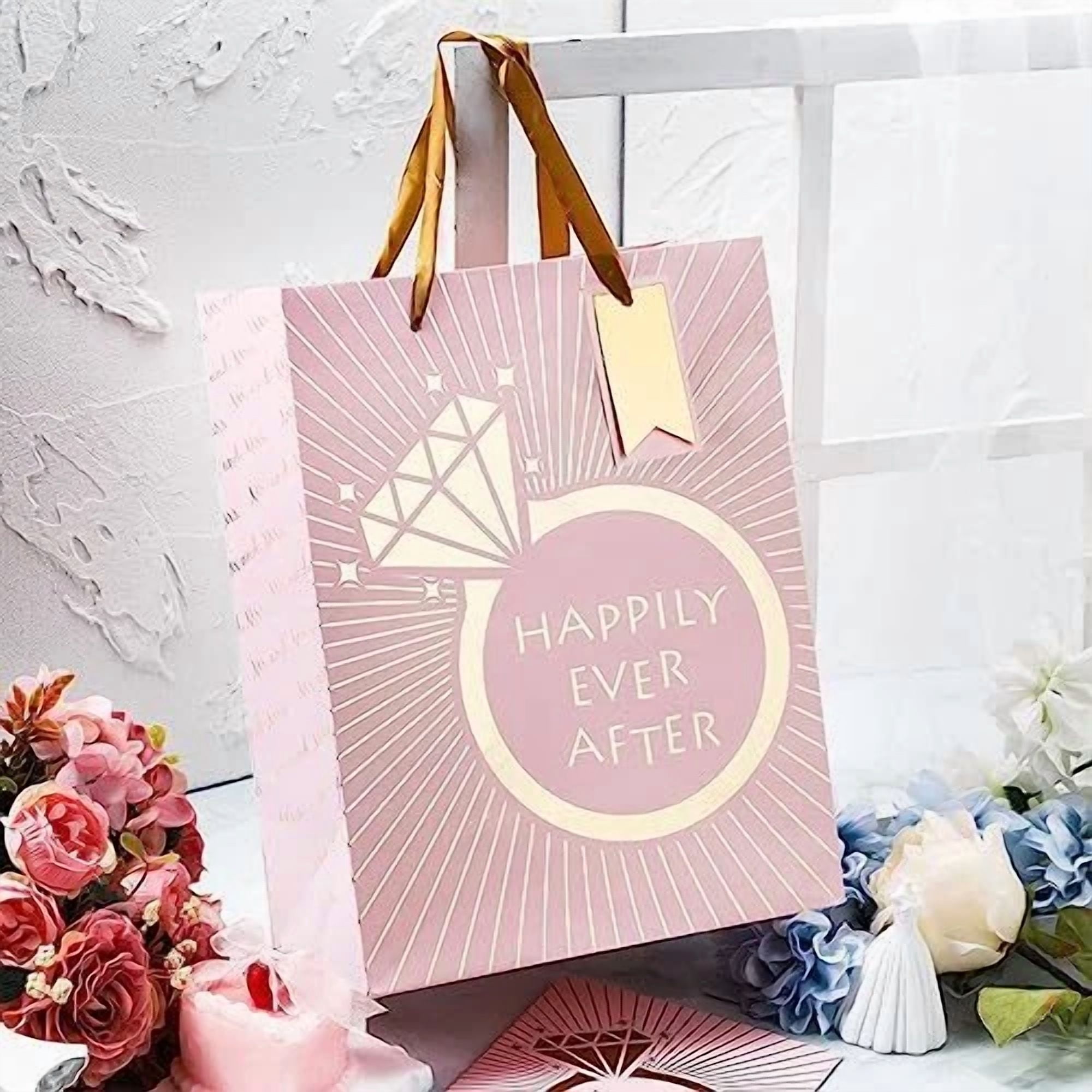 BUTTERFLY- Wedding Gift Bag With Tissue Paper, Gift Tag And Greeting Wedding Ring/Pink