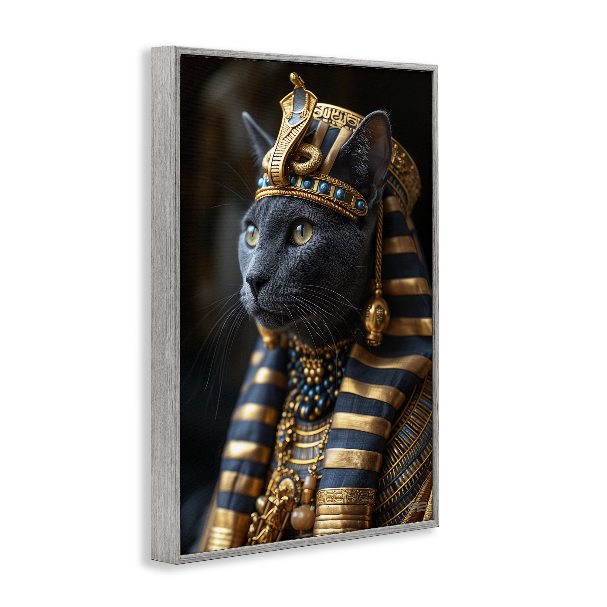 Stupell Industries Egyptian Pharaoh Cat Novelty Painting Gray Framed Art Print Wall Art, 20 x 30