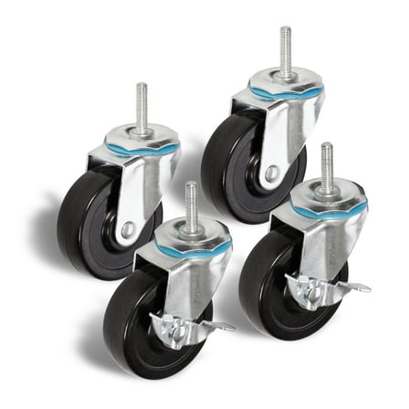HSS Wire Shelving Rubber 3" Wheel Caster with 3/8" Bolts, Silver, Pack of 4