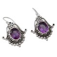 thumbnail image 2 of NOVICA Artisan Handmade Amethyst Dangle Earrings Ornate Sterling Silver Purple India Birthstone [1.6 in L x 0.8 in W x 0.2 in D] Jaipuri Glam, 2 of 6