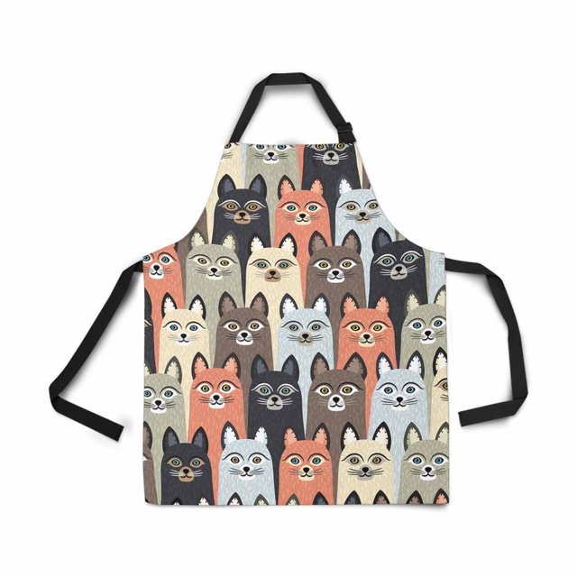 HATIART Seamless Pattern Cute Cats Colorful Cool Kitten Apron for Women Men Girls Chef with Pockets Adjustable Bib Kitchen Cook Apron for Cooking Baking Gardening Pet Grooming Cleaning