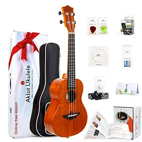 Concert Ukulele 23 Inch Solid Mahogany Uke For Professional Player With Ukelele Beginner Kit (Gig Bag, Picks, Tuner, Strap, String, Cleaning Cloth, Starter Manual)