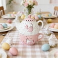 thumbnail image 5 of AURIGATE Easter Chicken Ceramic Teapot & Cup Set, Pink Chicken Polka Dot Stackable Tea Set for One for Spring Home Decor, 5 of 6