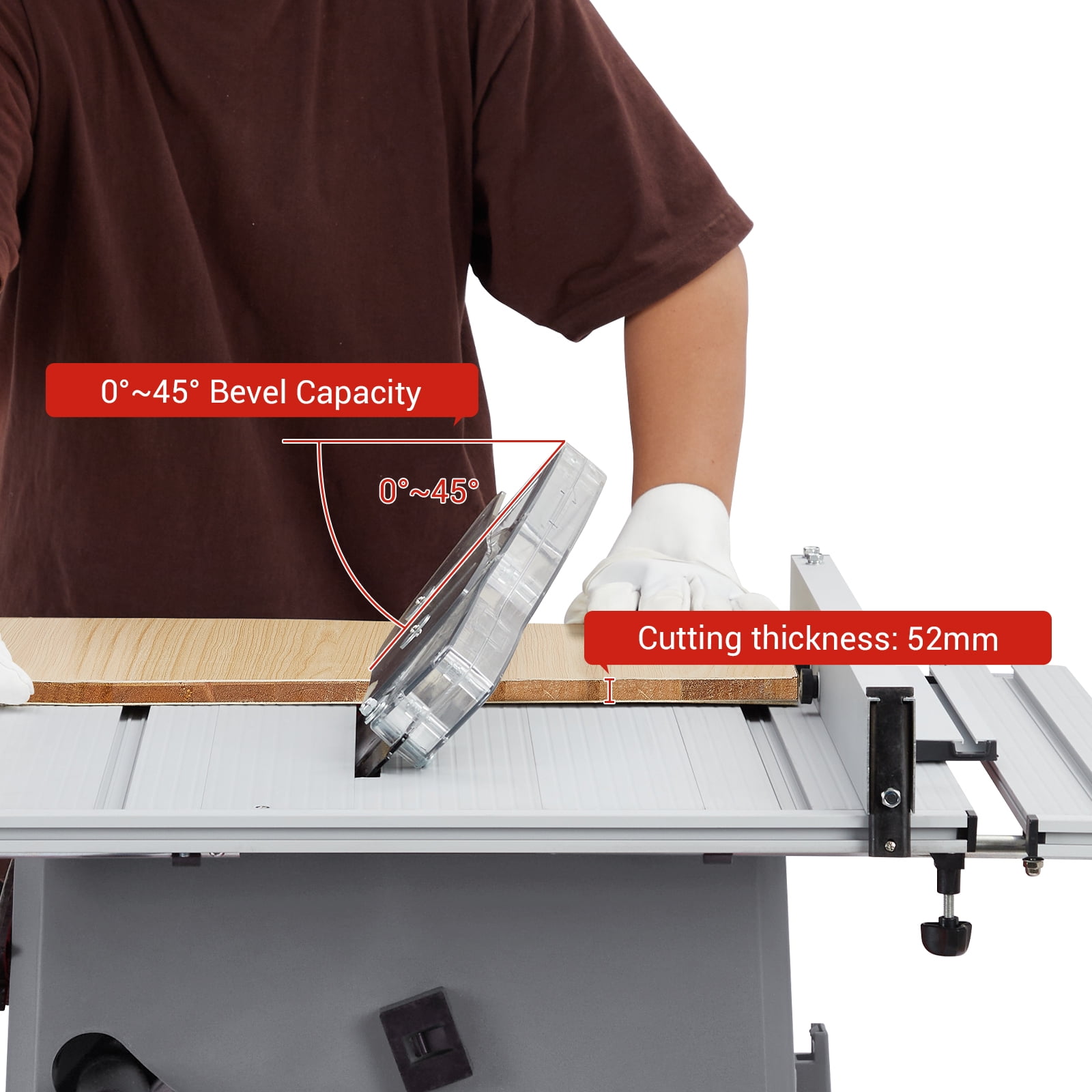 Table Saw, 10 Inch 15A Multifunctional Saw with Stand & Push Stick for Jobside, 90° Cross Cut & 0-45° Bevel Cut, Cutting Speed Up to 5000RPM, Adjustable Blade Height, for Woodworking