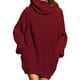 thumbnail image 1 of Vestido suéter de cuello alto Vestido jersey de manga larga Suéter de color puro de gran tamaño para mujer Rojo vino S, 1 of 6