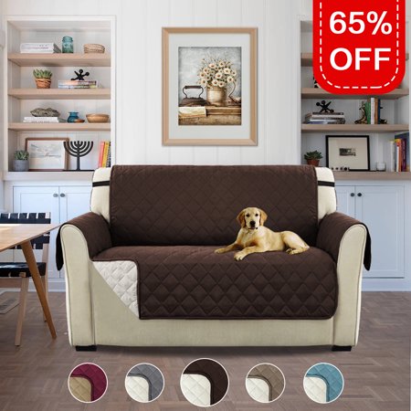 Cotton Feeling Reversible Quilted Furniture Protector With Elastic Straps Sofa Cover For Pets Love Seat Brown Beige 75 X 90