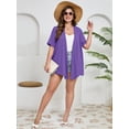 thumbnail image 7 of SHOWMALL Women's Plus Size Short Sleeve Cardigan, Purple 5X Open Front Lightweight Kimono Jacket for Spring Summer Fall, 7 of 7
