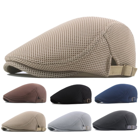 Men Breathable Mesh Summer Hat Adjustable Newsboy Beret Ivy Cap Cabbie Flat Cap Khaki