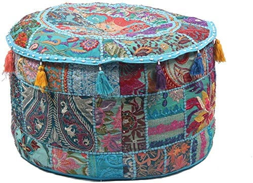 Indian Patchwork Floor Pillow 16" Square Pouf Cover Hippie Embroidered Cushion 