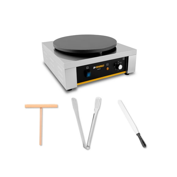 Crepera Eléctrica Rhino, 2000W, Hierro Fundido, Teflón Antiadherente, Control de Temperatura 290°C, Alta Durabilidad, Incluye Accesorios, CREPE-40