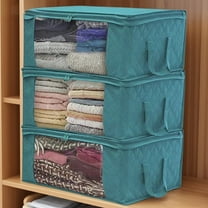 Large Storage Bags, 3 Pack Closet Organizers and Storage, Clothes Foldable Storage Bins with Reinforced Handles, Storage Containers for Clothing, Blanket, BLue