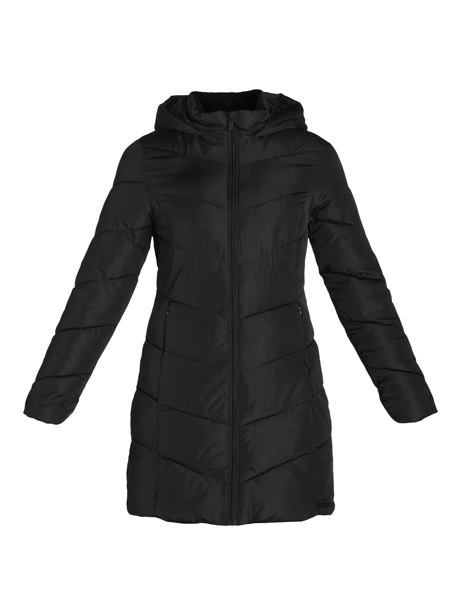 Big Chill Women's and Women's Plus Chevron Quilted Puffer Jacket with Hood, Sizes S-3X