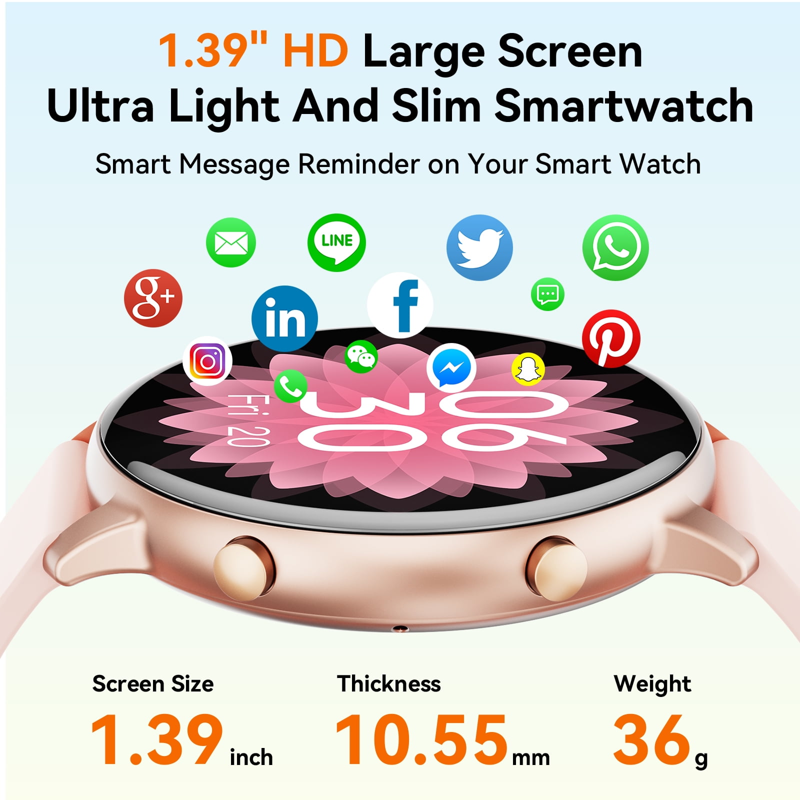 Mingdaln Women Smart Watch 45MM, with Answer Make Call/IP68 waterproof/10 days standby, with Fitness Tracker,fits for Android iPhone Devices（Pink）