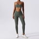 thumbnail image 3 of Conjunto de yoga para gimnasio de color sólido, conjunto de yoga para mujer, conjunto de 2 piezas, chándal de entrenamiento, traje de fitness, leggings de cintura, 3 of 5