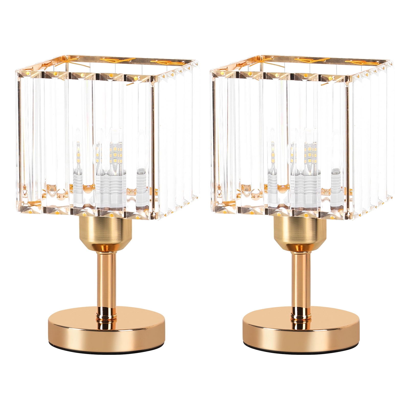 Modern Crystal Lamp Square Shade Gold Bedside Lamp Set of 2