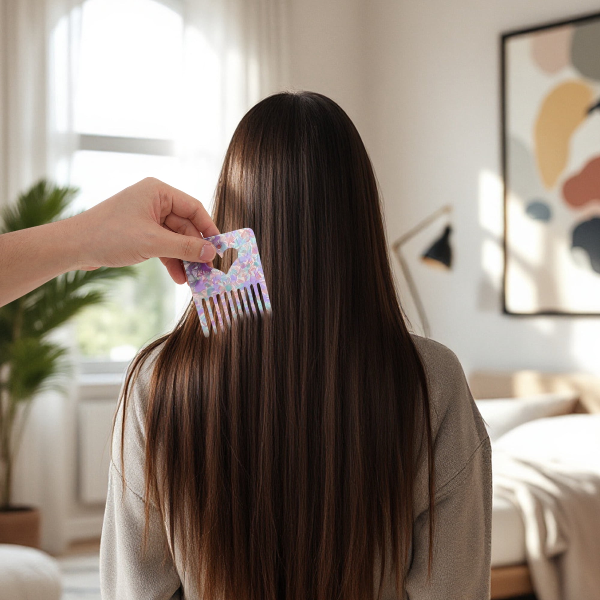Unique Bargains 1 Pc Portable Heart Shaped Hair Insert Comb for All Hair Types Purple