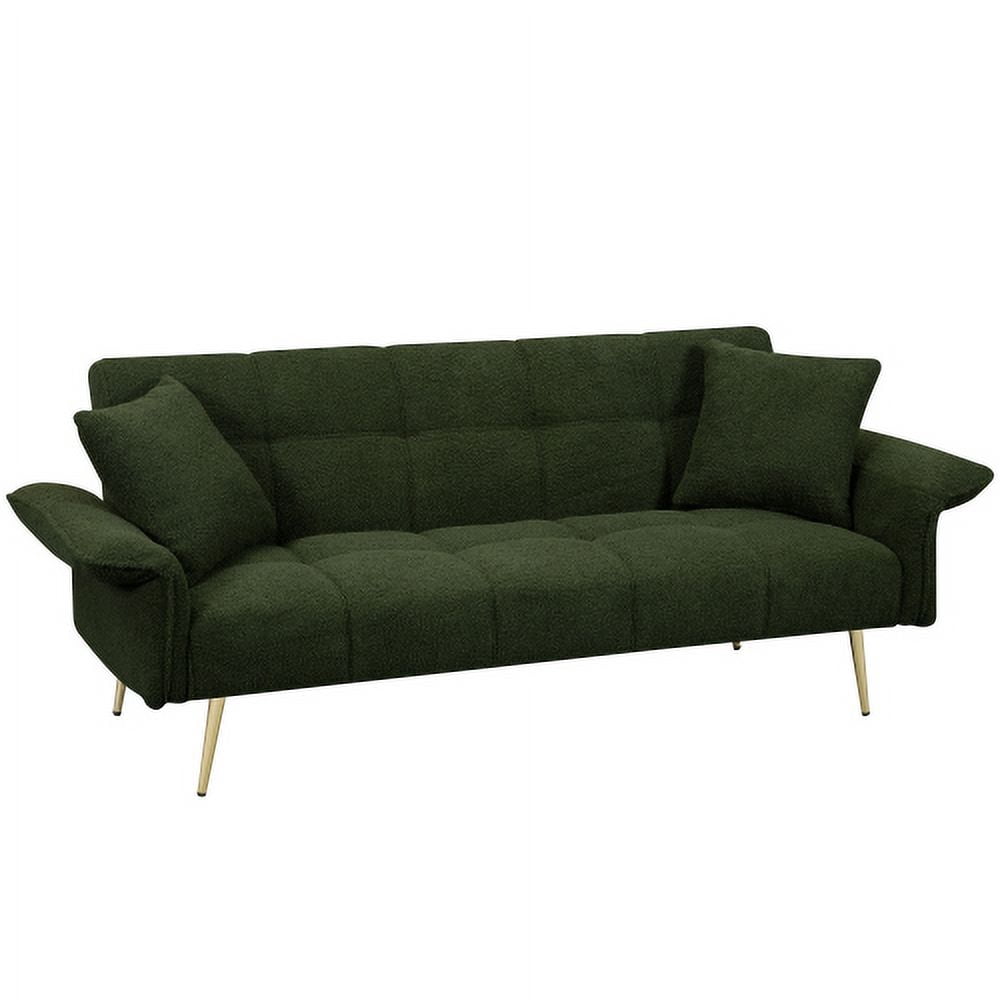 BSHTI 70.1 inch Futon Sofa Couch, Modern Convertible Double Sofa Bed with Folding Armrests for livingroom,Green