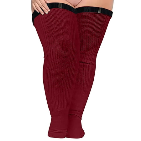 

nsendm Women Soild Plus Size Over Knee Cotton Socks Extra Long Extra Thick Thigh Socks Tall Long Socks for Women Knee High Socks C A