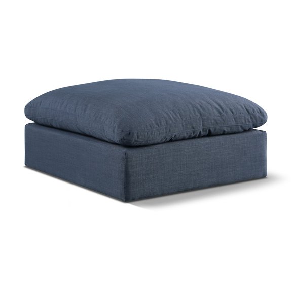 Meridian Furniture Comfy Navy Linen Textured Fabric Ottoman