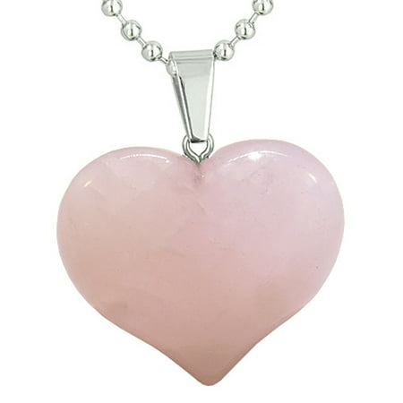 - Amulet Large Puffy Heart Rose Quartz Gemstone Healing Powers Pendant 18 Inch Necklace
