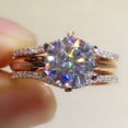 thumbnail image 2 of 3.00Ct Round Cut Simulated Diamond Women's Engagement Trio Set Ring 14K Rose Gold Plated 925 Sterling Silver, 2 of 4