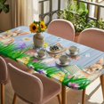 thumbnail image 3 of Easter Bunny Table Cloths for 5 Foot Rectangle Tables, Spring Easter Eggs Chicken Blue Wood Patio Waterproof Elastic Fitted Tablecloths, Washable Rectangular Table Cover for Camping, 3 of 8