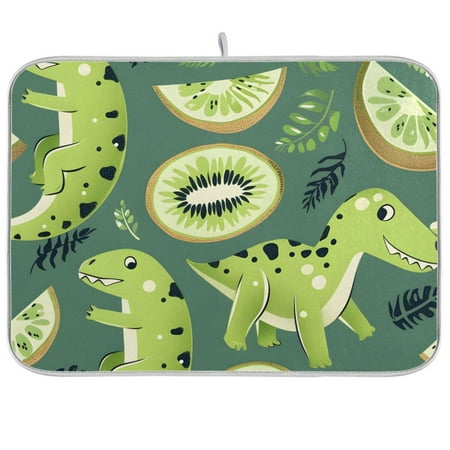 

Dinosaurs Kiwi and Palm Leaves Dish Drying Mat Absorption Pad Kitchen Drainer Counter Dinning Table 18 x 24