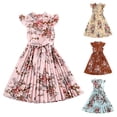 thumbnail image 3 of Wxolcjlv Girls' Party Dresses Summer Flower Print Neck Sleeveless Flowy Print Plain Pleated Dress Breathable Fashion Comfortable,4-12Y, 3 of 9