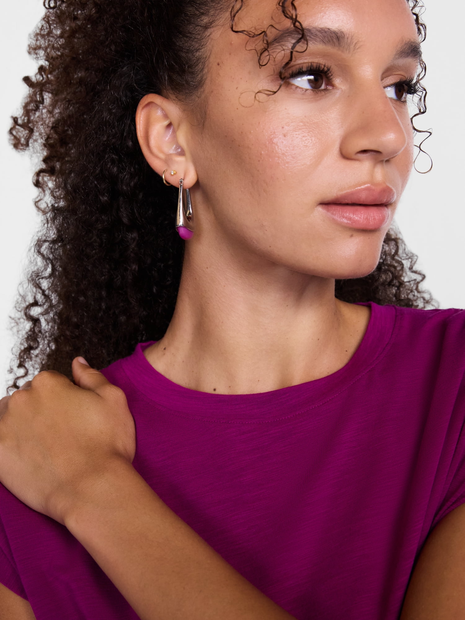 Scenario Women's Silver Tone Earrings with Resin Stone
