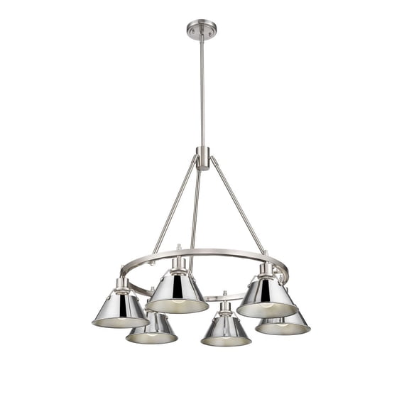 3306-6 PW-CH Golden Lighting Orwell - 6 Light Chandelier-20.38 Inches Tall and 29 Inches Wide-Pewter Finish-Chrome Shade Color