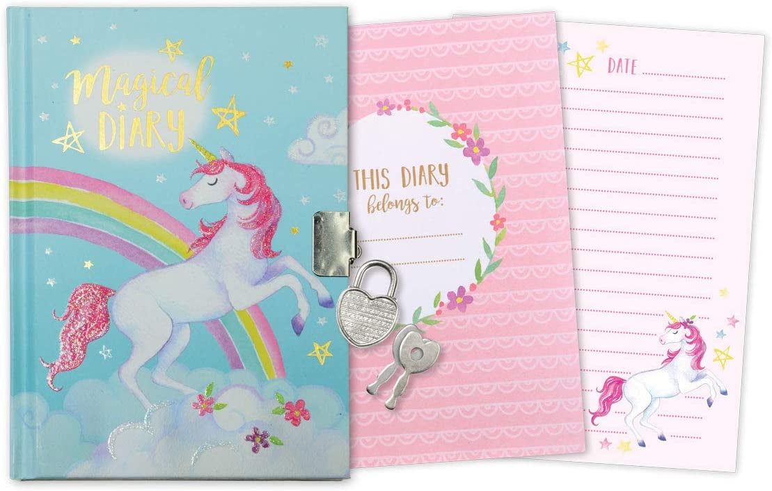 Jewelkeeper Girl's Unicorn Secret Diary with Heart Shaped Lock and Key, Private Journal