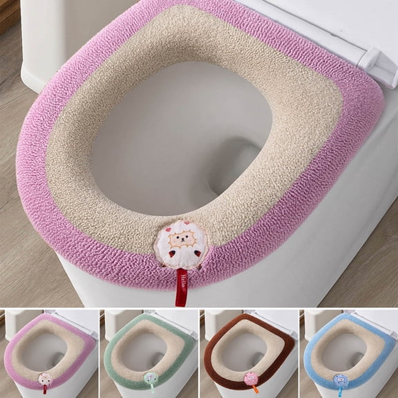 kladzum Super Soft Toilet Seat Cover Extra Thick Home Plushs Lamb Handled Colored Toilet Seat Covers Fall and Winter Bathroom Supplies